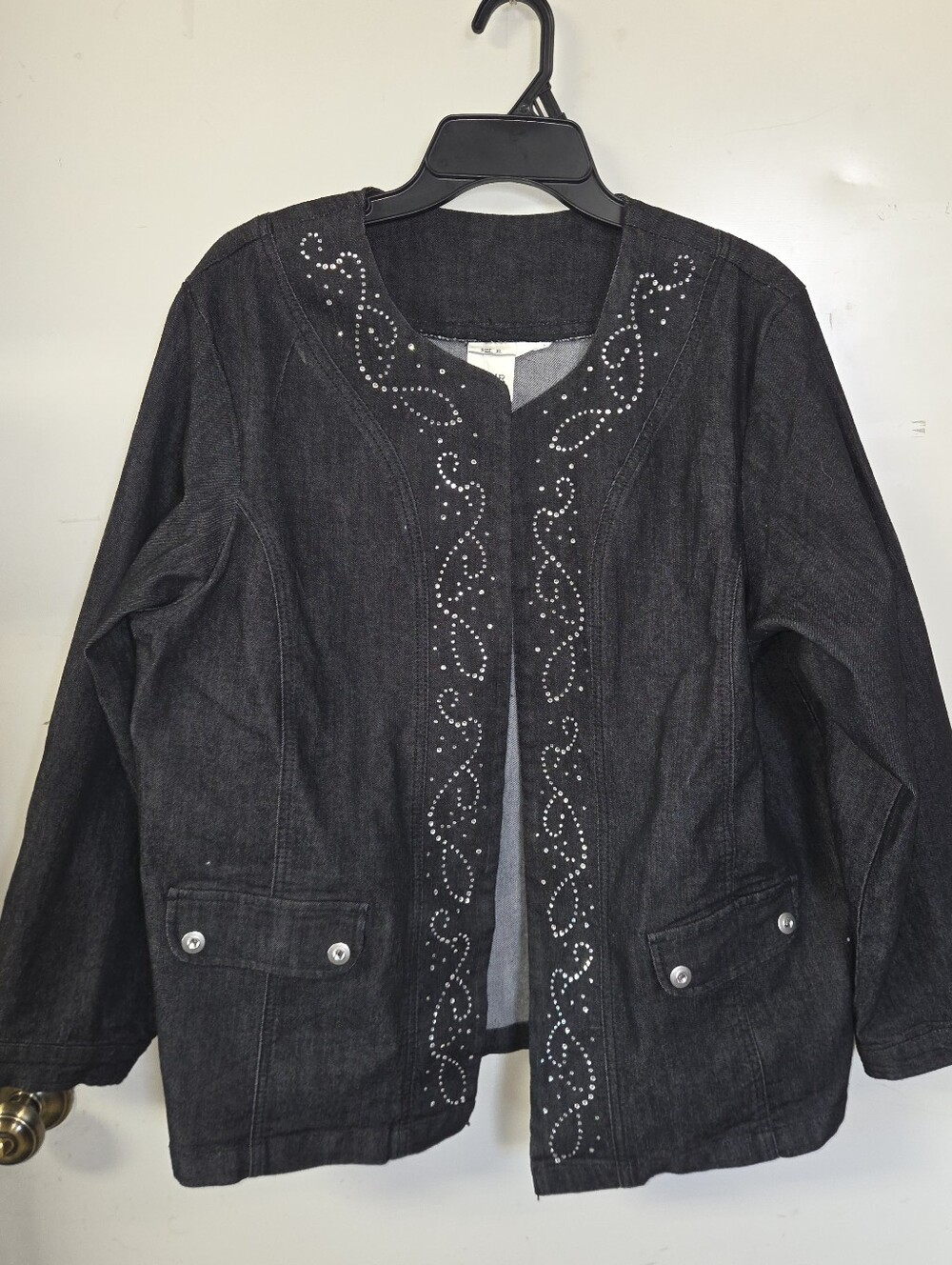 Blair Black Stud-Embellished Open-Front Jean Jacket